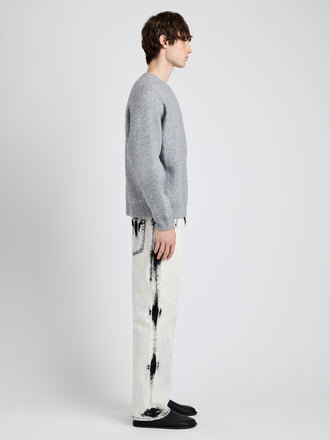 Proenza Schouler Side full length image of model wearing Zach Sweater in Double Face in Heather Gray