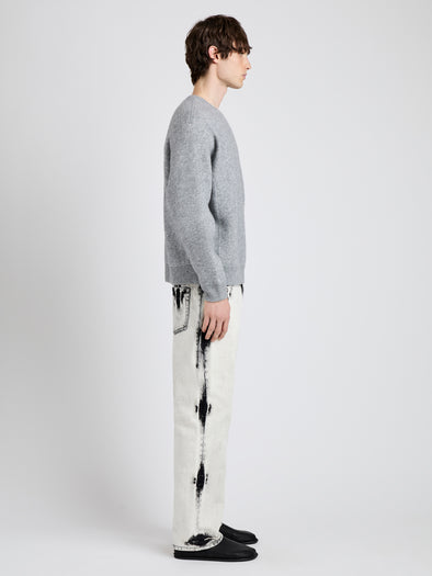 Proenza Schouler Side full length image of model wearing Zach Sweater in Double Face in Heather Gray