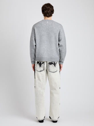 Proenza Schouler Back full length image of model wearing Zach Sweater in Double Face in Heather Gray