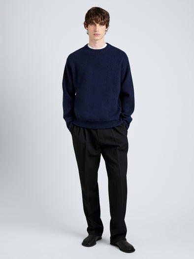 Proenza Schouler Front full length image of model wearing Zach Sweater in Double Face in Navy