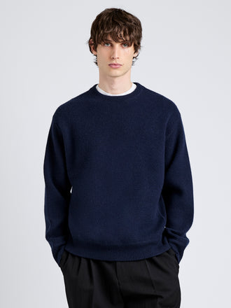 Proenza Schouler Front cropped image of model wearing Zach Sweater in Double Face in Navy