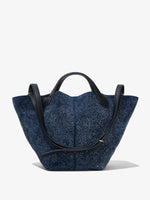 Front image of Large Brushed Suede PS1 Tote in DEEP NAVY