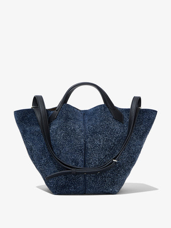 Front image of Large Brushed Suede PS1 Tote in DEEP NAVY