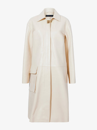 Flat image of Billie Coat In Lacquered Leather in ecru