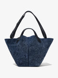 Front image of Large Brushed Suede PS1 Tote in DEEP NAVY with straps extended