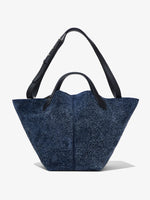 Front image of Large Brushed Suede PS1 Tote in DEEP NAVY with straps extended