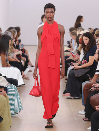 Runway  image of model in Lara Knit Dress In Viscose Boucle in red