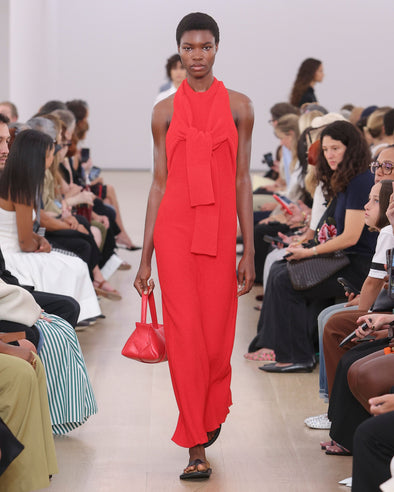 Runway  image of model in Lara Knit Dress In Viscose Boucle in red