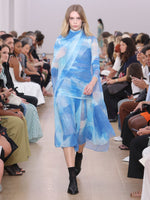 Runway image of model in Judy Skirt In Printed Nylon Jersey in cerulean
