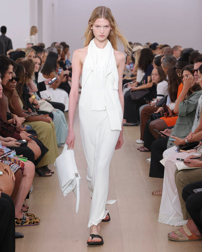 Runway image of model in Lara Knit Dress In Viscose Boucle in white