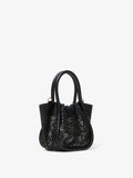 Side view of Extra Small Ruched Tote in Perforated Leather in black