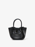 Front view of Extra Small Ruched Tote in Perforated Leather in black