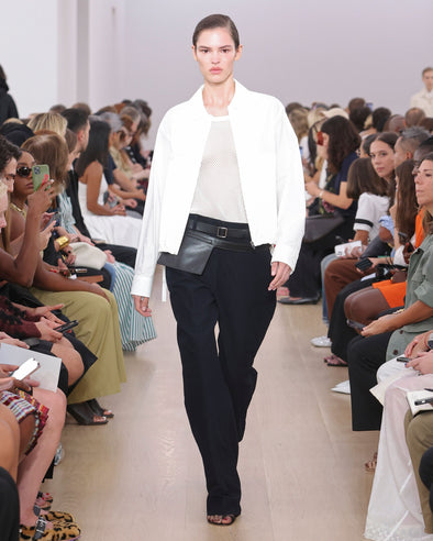 Runway image of model wearing Kiki Tank in Cotton Mesh in white