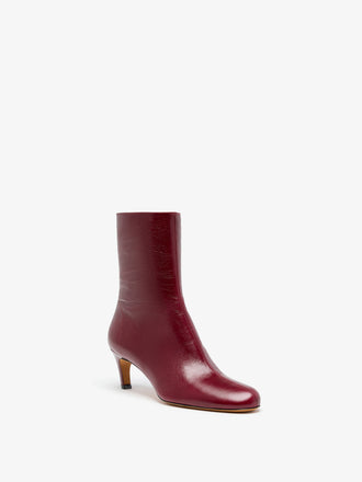 Proenza Schouler 3/4 Front image of Uma Ankle Boots in Slick Calf in Merlot