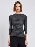 Proenza Schouler Front cropped image of model wearing Blythe Top in Wool Jersey in Coal Melange