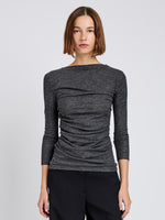 Proenza Schouler Front cropped image of model wearing Blythe Top in Wool Jersey in Coal Melange