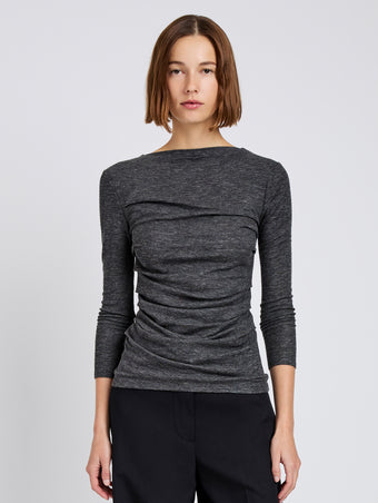 Proenza Schouler Front cropped image of model wearing Blythe Top in Wool Jersey in Coal Melange