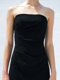 Proenza Schouler detail cropped image of model wearing Shira Strapless Dress In Matte Viscose Crepe in black