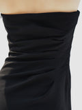 Proenza Schouler detail cropped image of model wearing Shira Strapless Dress In Matte Viscose Crepe in black