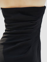 Proenza Schouler detail cropped image of model wearing Shira Strapless Dress In Matte Viscose Crepe in black