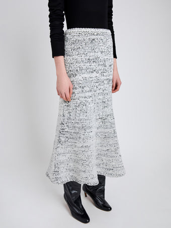 Proenza Schouler Detail image of model wearing Kerry Skirt in Marled Cotton in Bone, black melange