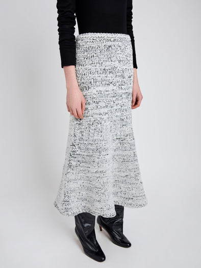 Proenza Schouler Detail image of model wearing Kerry Skirt in Marled Cotton in Bone, black melange