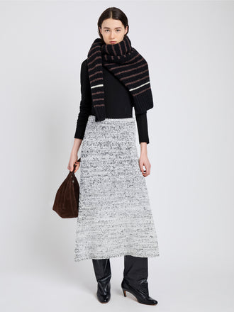 Proenza Schouler Front full length image of model wearing Kerry Skirt in Marled Cotton in Bone, black melange