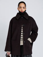 Proenza Schouler Front cropped image of model wearing Lisa Coat in Double Face Wool in Hickory