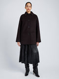 Proenza Schouler Front full length image of model wearing Lisa Coat in Double Face Wool in Hickory