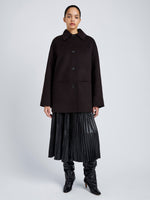 Proenza Schouler Front full length image of model wearing Lisa Coat in Double Face Wool in Hickory