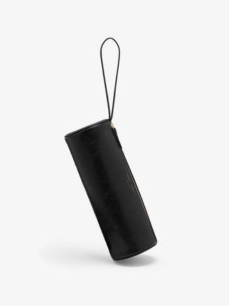 Proenza Schouler Front image of Silo Clutch in Shiny Calf in Black standing vertically