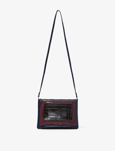 Front image of Triple Zip Pouch in DEEP NAVY/GARNET/MOCHA