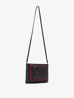 Side image of Triple Zip Pouch in DEEP NAVY/GARNET/MOCHA