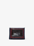 Front image of Triple Zip Pouch in DEEP NAVY/GARNET/MOCHA with strap down