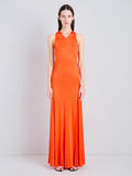 Proenza Schouler Front full length image of model wearing Naia Dress in Viscose Satin Jersey in Tangerine
