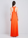 Proenza Schouler Back full length image of model wearing Naia Dress in Viscose Satin Jersey in Tangerine