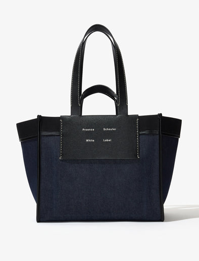 Front view of XL Morris Tote in Denim in indigo