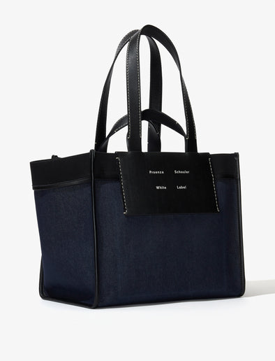 Side view of XL Morris Tote in Denim in indigo