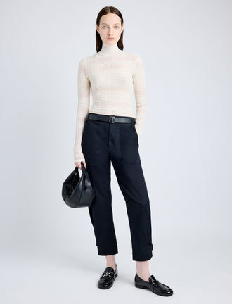 Front full length image of model wearing Cotton Twill Tapered Pants in BLACK